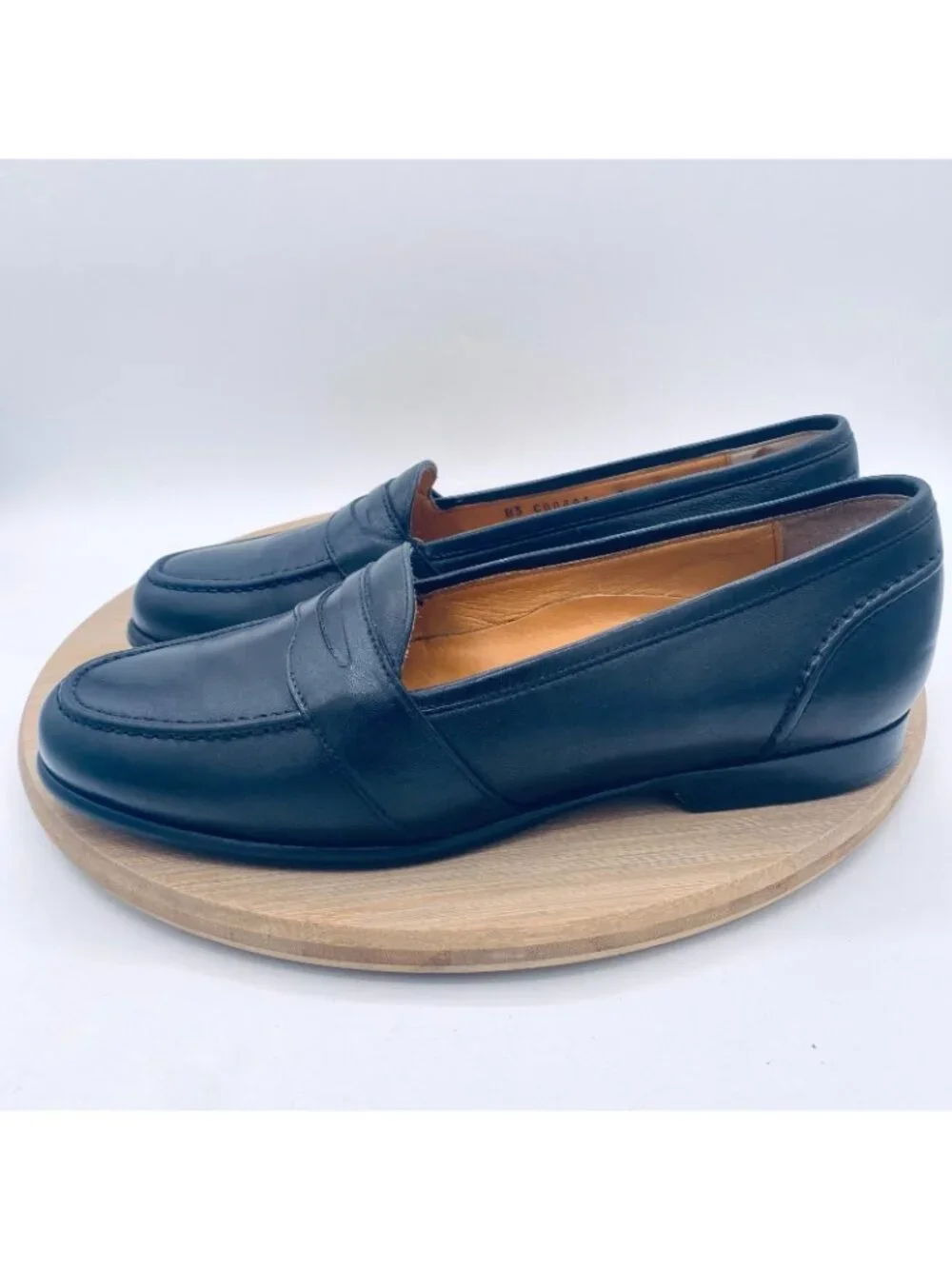 Cole Haan Bragano Shoes Mens 8 Black Leather Slip On Penny Loafers Italy